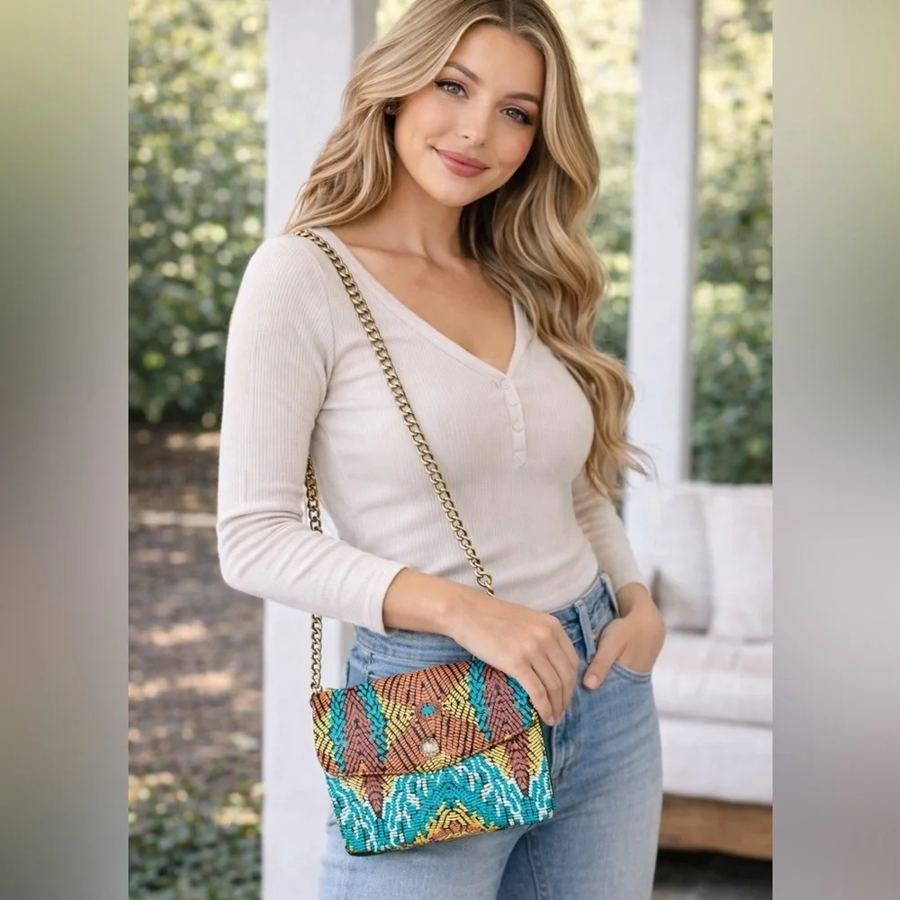 NWOT-STEVE MADDEN Multicolor Snakeskin print Chain Crossbody - Picture 4 of 9